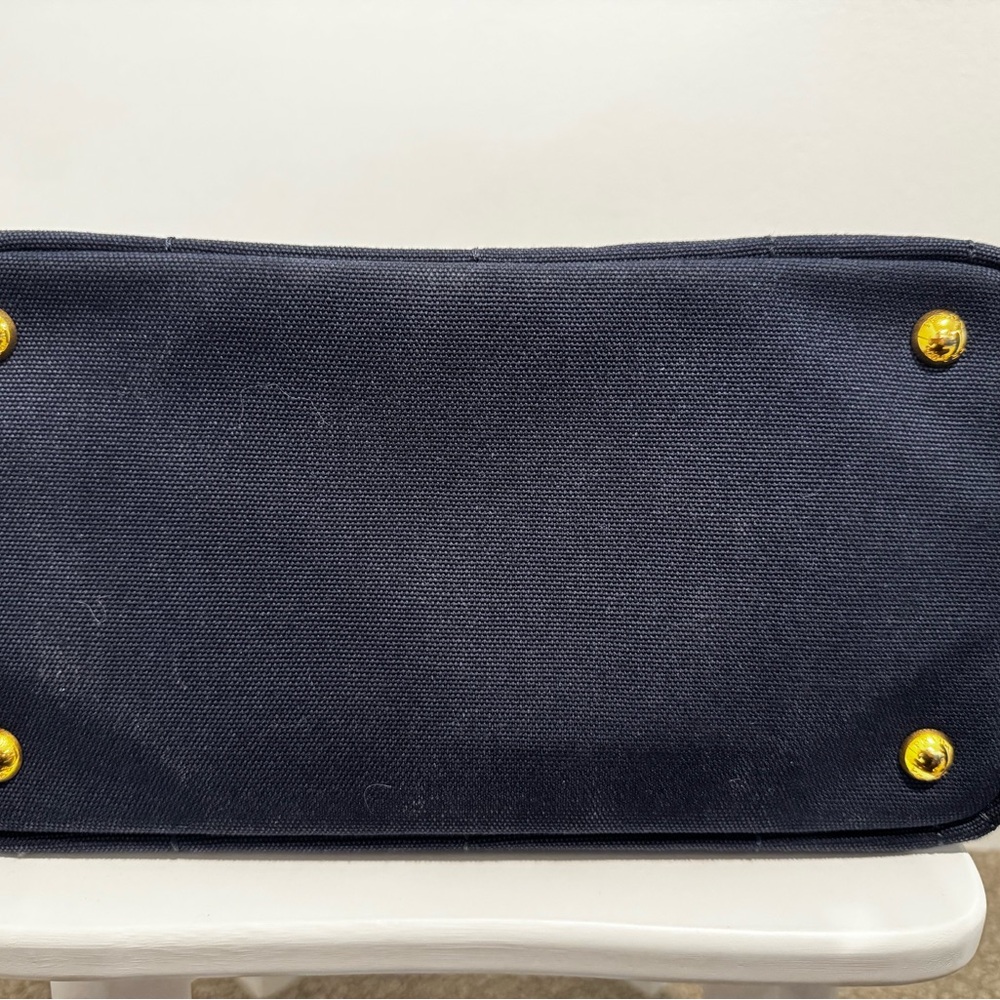 Prada Dark Blue Canapa Tote 2-Way with White Logo - Picture 5 of 10